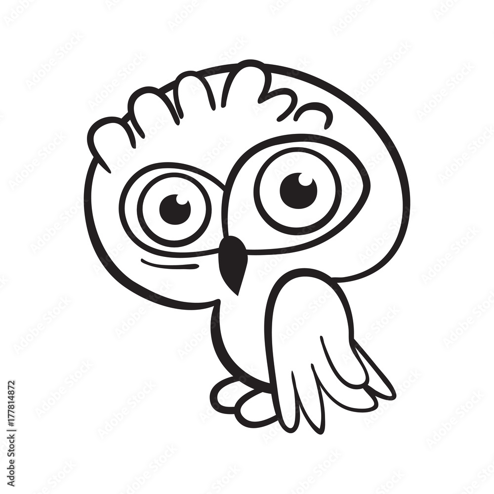 Cartoon linear owl on white background. Vector illustration.