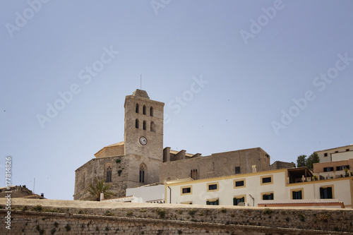 Bottom view of Catedral de Santa Maria in Ibiza.