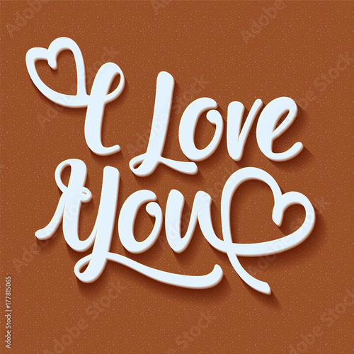 Square postcard with love confession and hearts. Vector illustration.