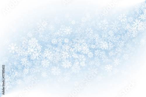 Vector Blank Winter Background. Frost Effect on Glass with Realistic Snowflakes Overlay on Light Blue Backdrop. Merry Christmas Abstract Illustration