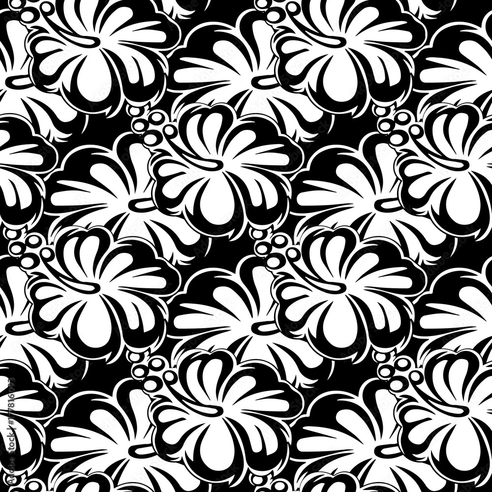 Floral isolated seamless pattern. Black white flourish vector background. Flowery illustration. Modern ornaments with abstract tiled flowers. Luxury texture for fabric, textile, printing, wallpapers.