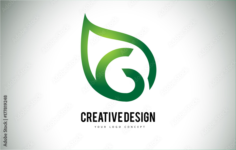 G Leaf Logo Letter Design with Green Leaf Outline Stock Vector | Adobe ...