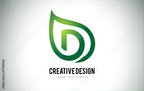 D Leaf Logo Letter Design with Green Leaf Outline