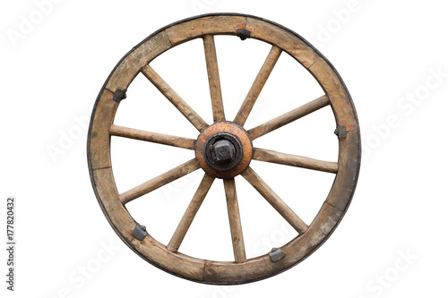 wooden wheel isolated on white with clipping path included photo