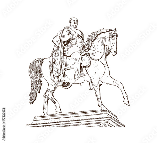 Hand drawn sketch of Berlin, Germany Museum King Statue in vector illustration.