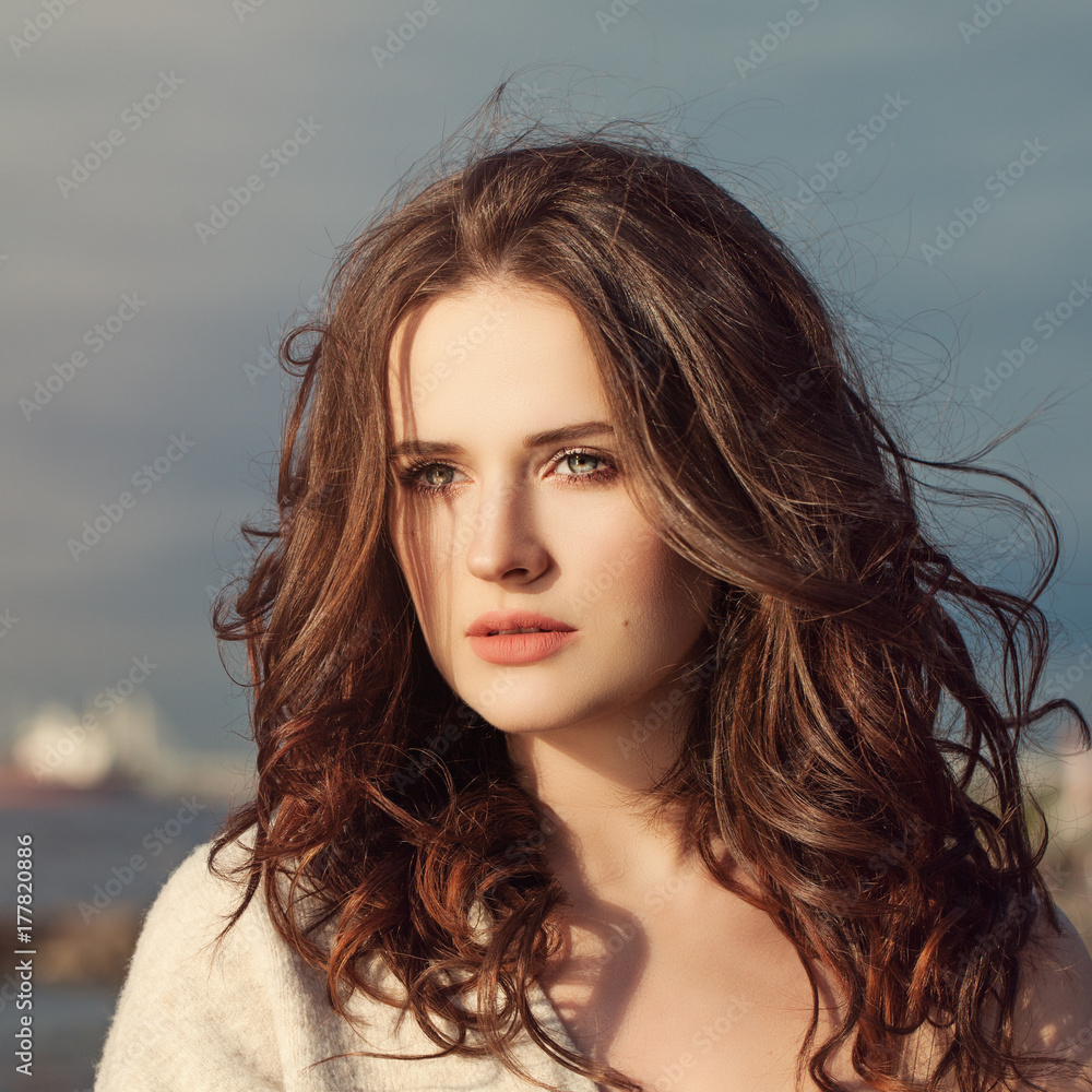 Portrait of Cute Woman Fashion Model Outdoors Portrait of Cute Woman Fashion Model Outdoors