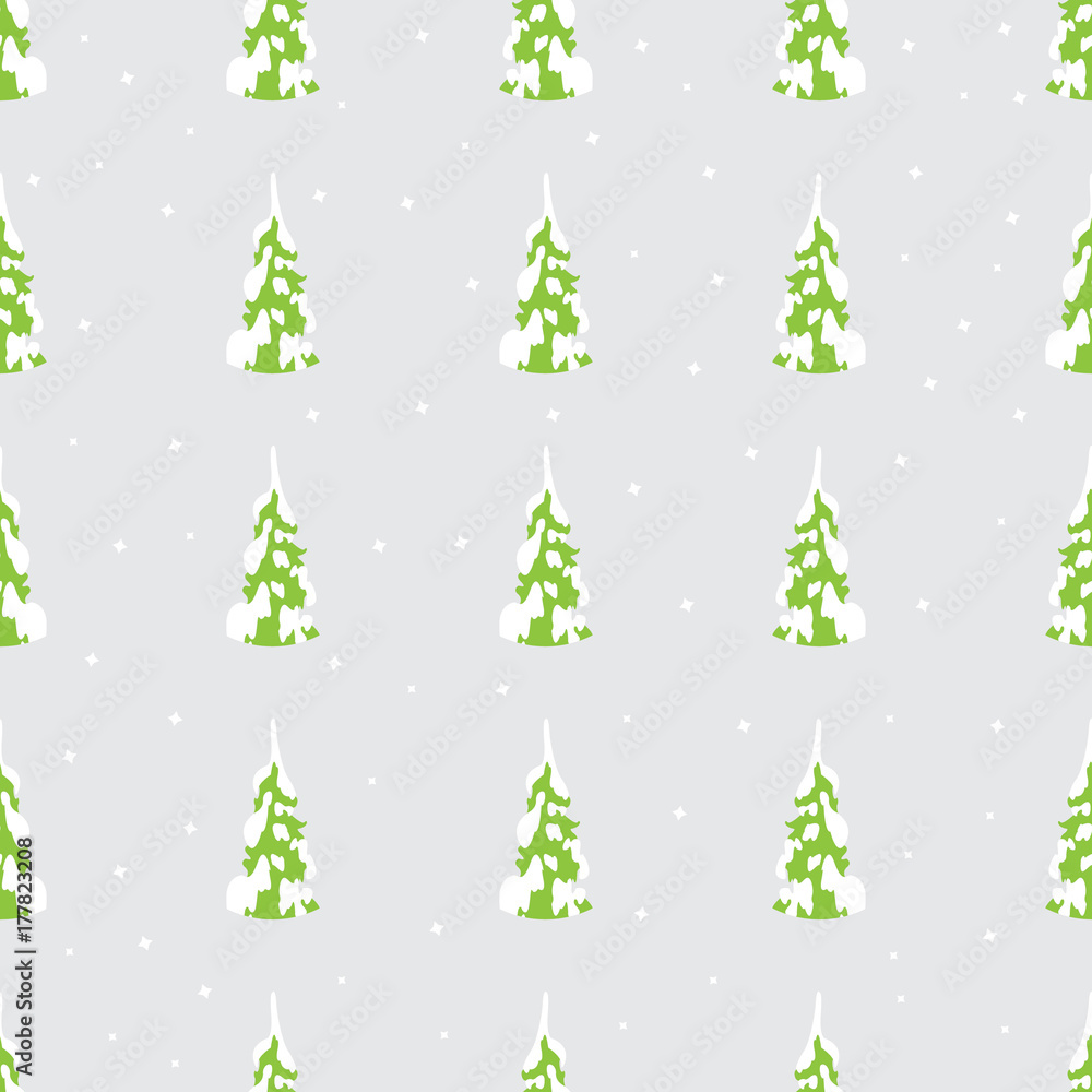 Seamless background with Christmas trees in a winter forest