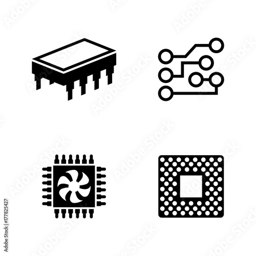 Computer Chips. Simple Related Vector Icons Set for Video, Mobile Apps, Web Sites, Print Projects and Your Design. Black Flat Illustration on White Background.