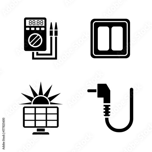 Electric Energy. Simple Related Vector Icons Set for Video, Mobile Apps, Web Sites, Print Projects and Your Design. Black Flat Illustration on White Background.