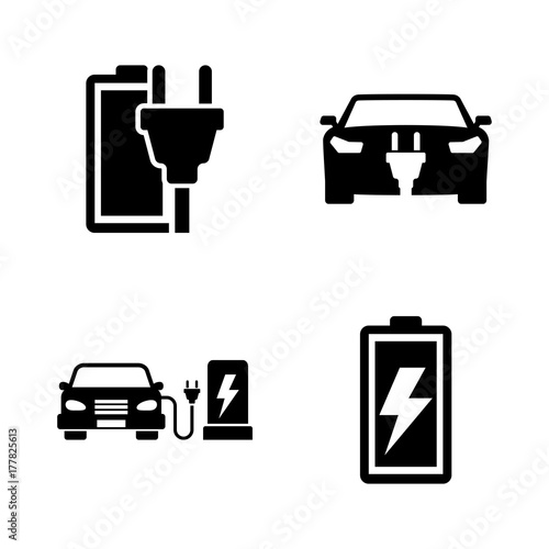 Electrocar. Simple Related Vector Icons Set for Video, Mobile Apps, Web Sites, Print Projects and Your Design. Black Flat Illustration on White Background.