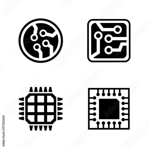 Microelectronics. Simple Related Vector Icons Set for Video, Mobile Apps, Web Sites, Print Projects and Your Design. Black Flat Illustration on White Background.