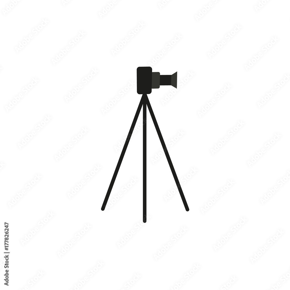 Vecteur Stock vector flat cartoon lens photo camera standing at special  tripod stand side view. Professional photo equipment. Isolated illustration  on a white background. | Adobe Stock