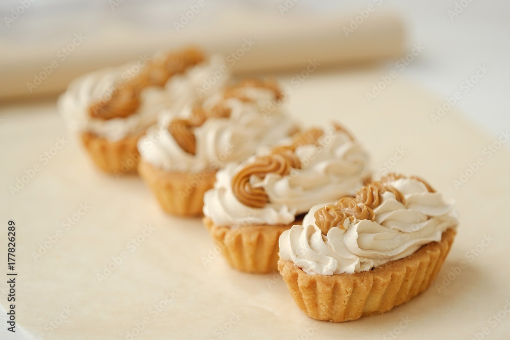 Delicious fresh cream cakes and condensed milk