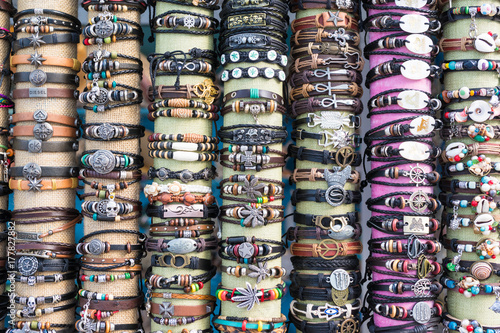 Handmade bracelets in street store