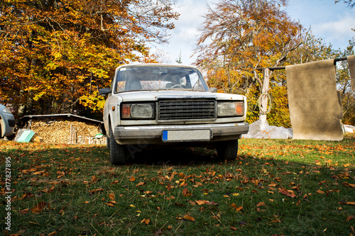 Vintage car in village