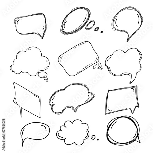 set of handdrawn doodle boobles for your text. design for comics Speech situation phrases with a black pencil. Vector illustration