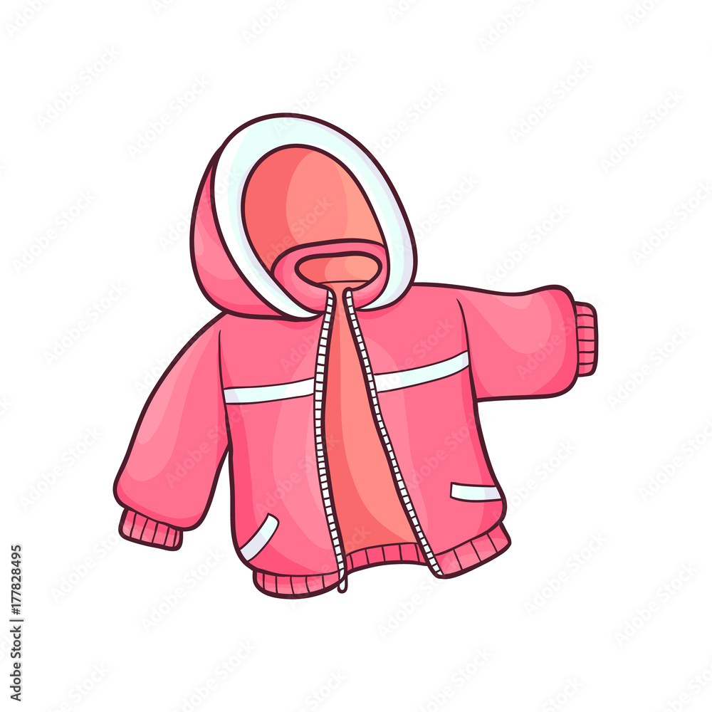 vector flat cartoon child baby kid pink warm winter jacket. Fashionable  trendy style female casual clothing. Isolated illustration on a white  background. Stock Vector | Adobe Stock