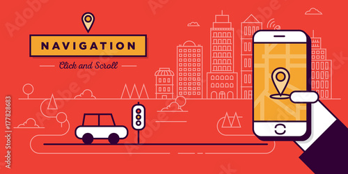 Navigation Website Banner in Flat Linear Vector Style