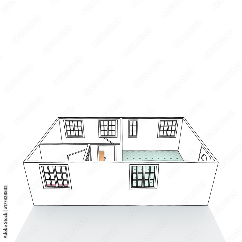 Sketch drawing of empty home apartment 3191 Sketch drawing of empty home apartment 3191