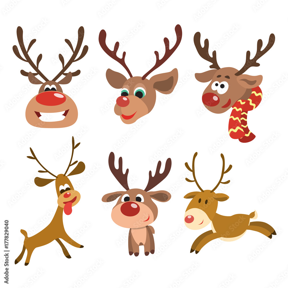 Fototapeta Christmas reindeer set.