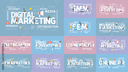 Digital marketing set.