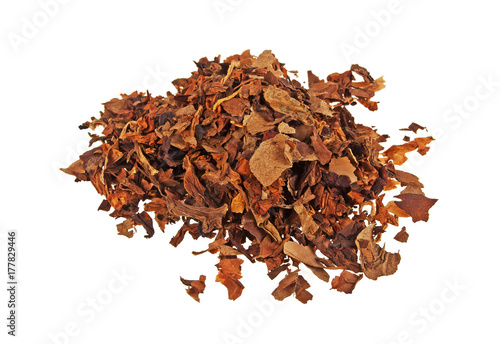 Pile of dried tobacco isolated on a white background