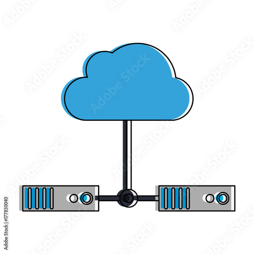 servers linked to cloud storage  web hosting icon image vector illustration design 