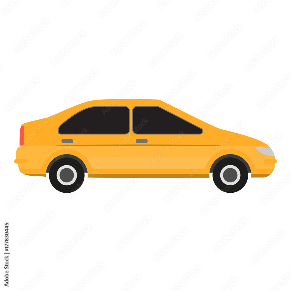 Yellow car automobile on white background. Personal ground transport.