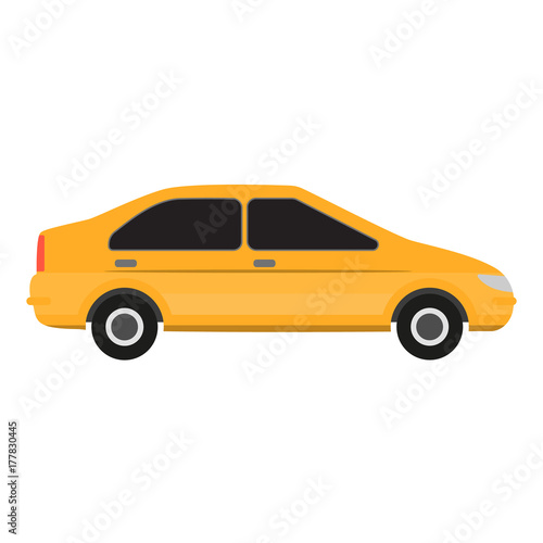 Yellow car automobile on white background. Personal ground transport.