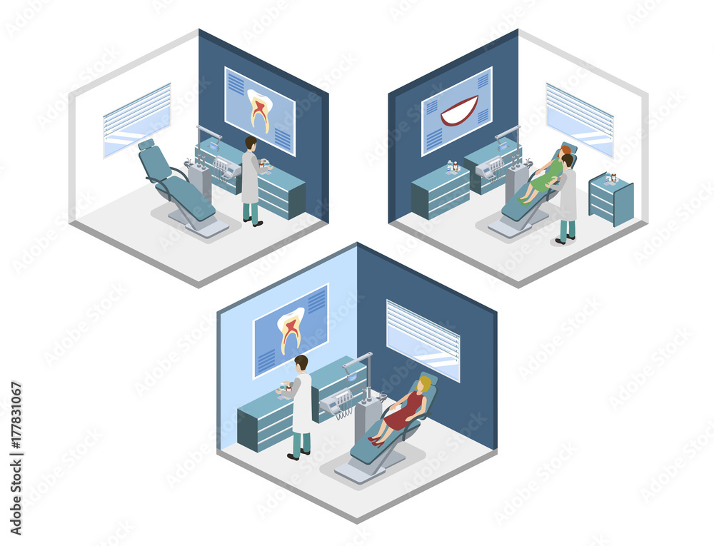 Isometric 3D vector illustration set people are enrolled to see a dentist. Isometric 3D vector illustration set people are enrolled to see a dentist.