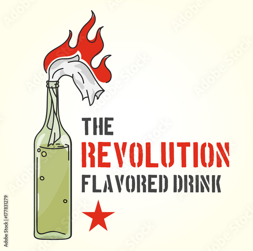 The Revolution Flavored Drink - a bottle of the Molotov Cocktail, color vector illustration