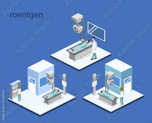 Isometric 3D vector illustration roentgen x-ray study.