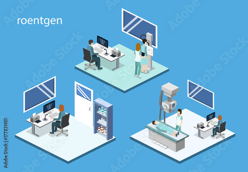 Isometric 3D vector illustration roentgen x-ray study.