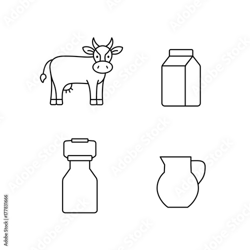 milk products line black icons set
