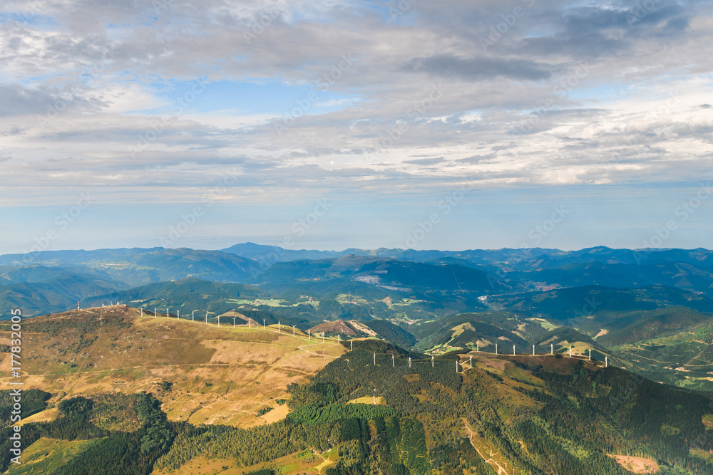 Obraz premium aerial view of farm wind at basque country, spain