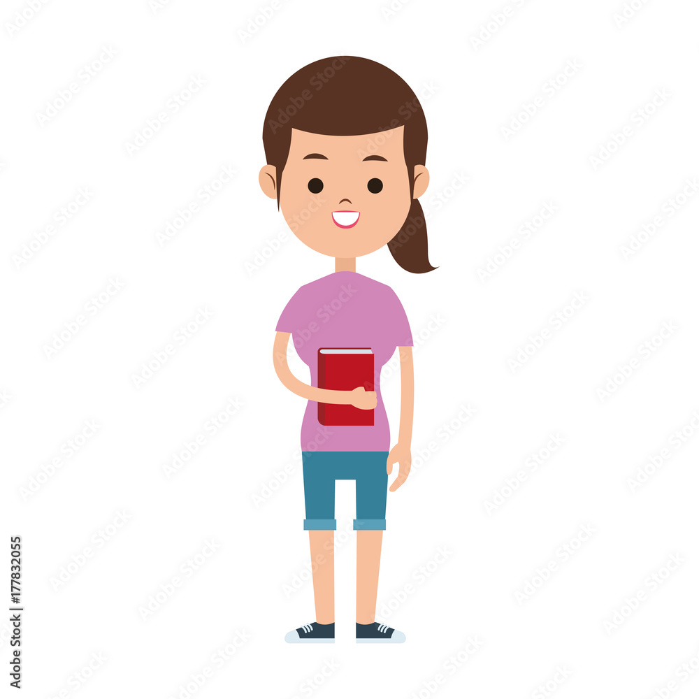 happy girl holding book icon image vector illustration design 