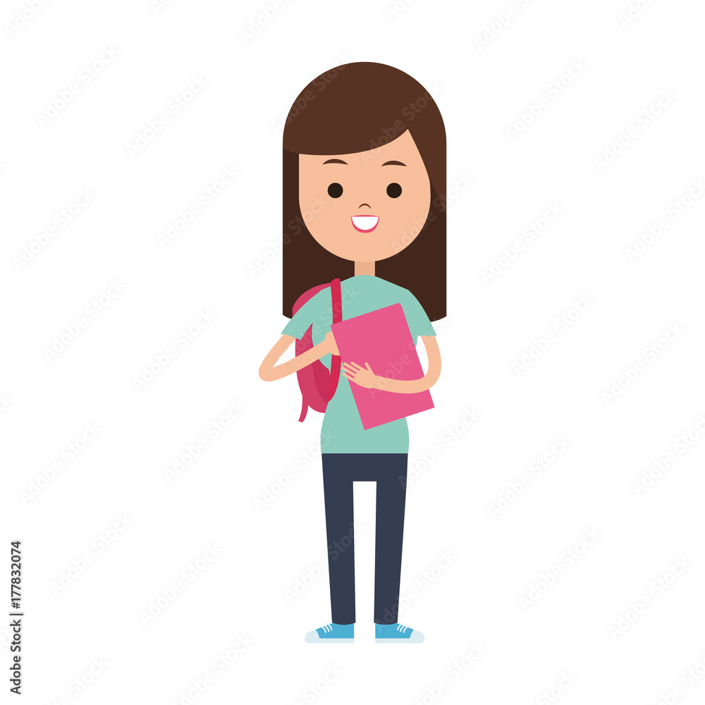 student carrying bag happy female cartoon icon image vector illustration design 