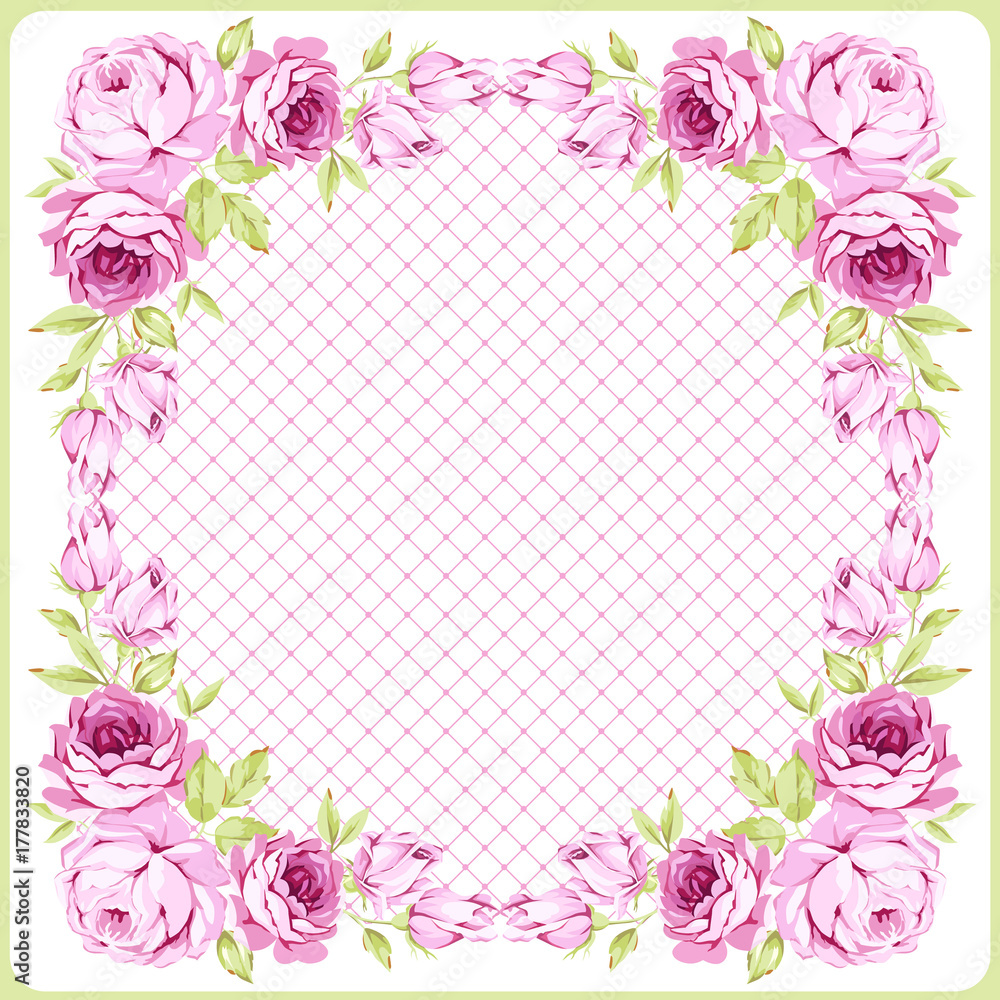 Floral round Greeting card with littlel pink roses