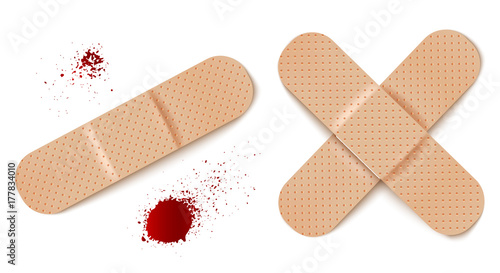 aid bandages and blood drops.
