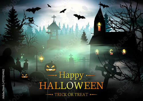 Happy Halloween Vector Banner. Scary Halloween Background.