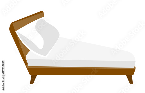 Bed with white linen and pillow vector cartoon illustration isolated on white background. Piece of furniture for home.