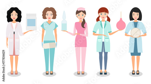 Nurse or female doctor with medication in hand isolated on a white background.