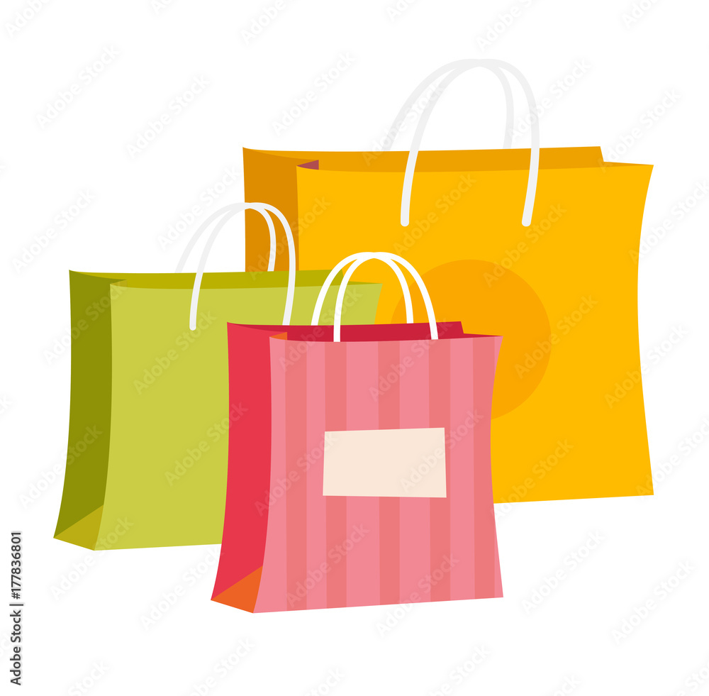Group of empty colour paper shopping bags vector cartoon illustration  isolated on white background. Stock-Vektorgrafik | Adobe Stock