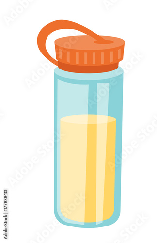 Plastic bottle with whey protein shake. Sport bodybuilding nutrition and fitness diet concept. Vector cartoon illustration isolated on white background.