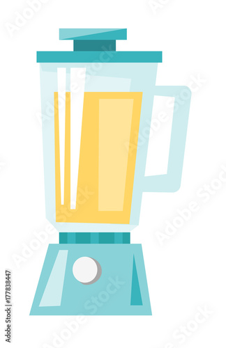 Whey protein shake in a blender. Sport bodybuilding nutrition and fitness diet concept. Vector cartoon illustration isolated on white background.