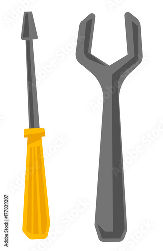 Wrench and screwdriver vector cartoon illustration isolated on white background