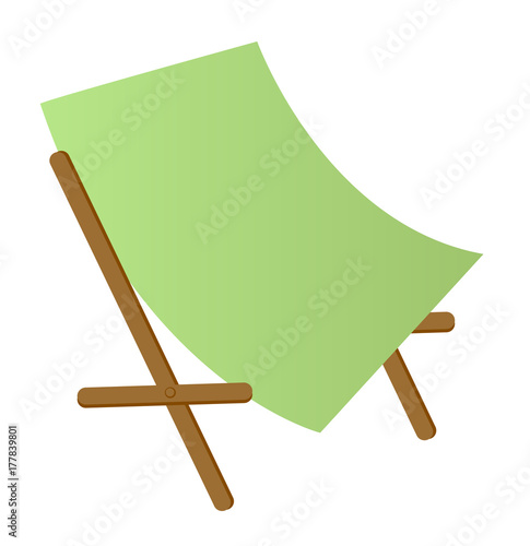 Green wooden beach chaise longue vector cartoon illustration isolated on white background.