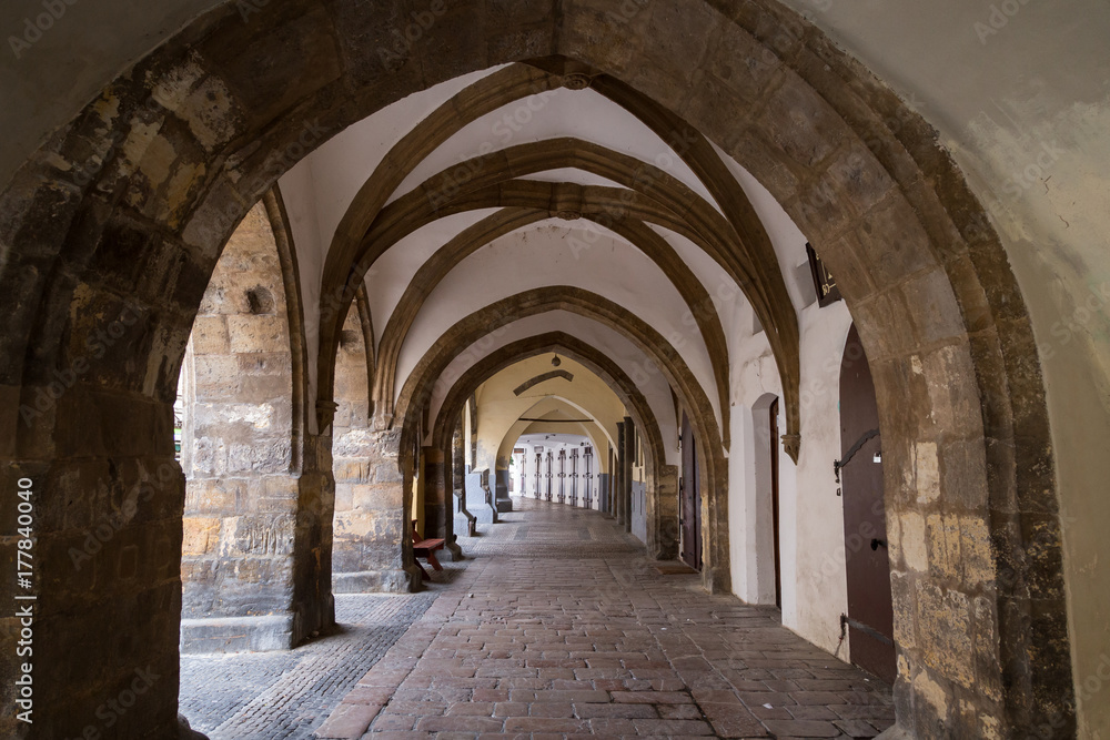 Old and empty passageway at the Old Town in Prague, Czech Republic.