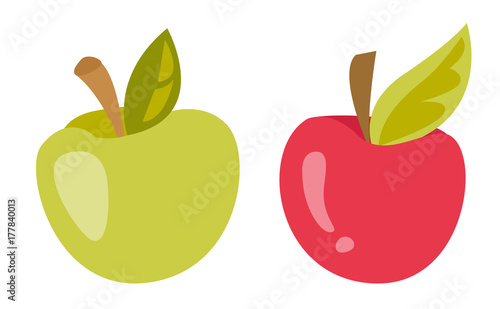 Fresh green and red apple vector cartoon illustration isolated on white background