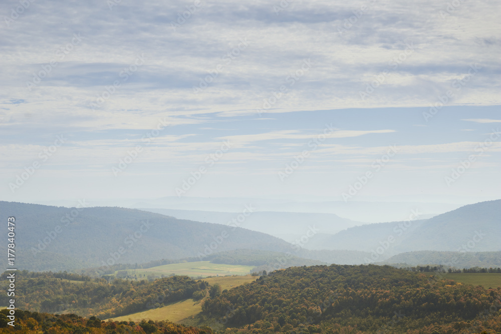 the Allegheny mountains near Frostburg, Maryland as seen from the Great Allegheny Passage Trail